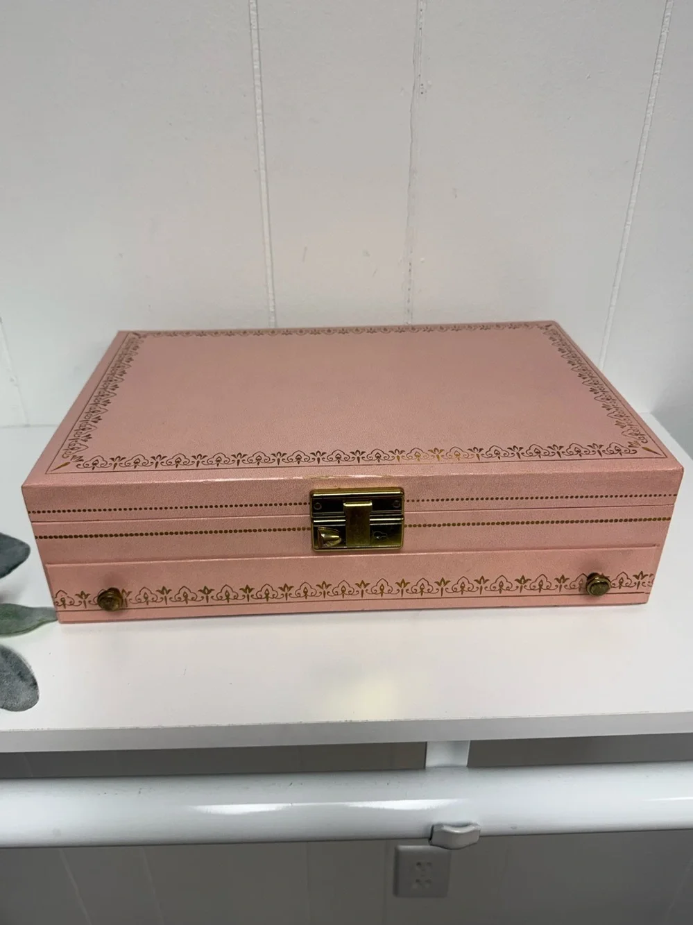 Vintage MCM Mid-Century Jewelry Box Organizer Large Pink w/ Pink Velvet Interior